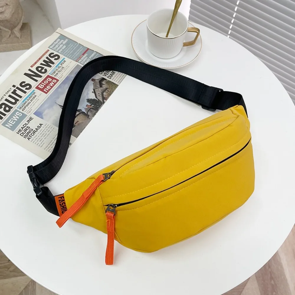 

Solid Color Nylon Waist Bag Multi-pocket Large Capacity Men Chest Bag Banana Bag Adjustable Shoulder Strap Diagonal Shoulder Bag