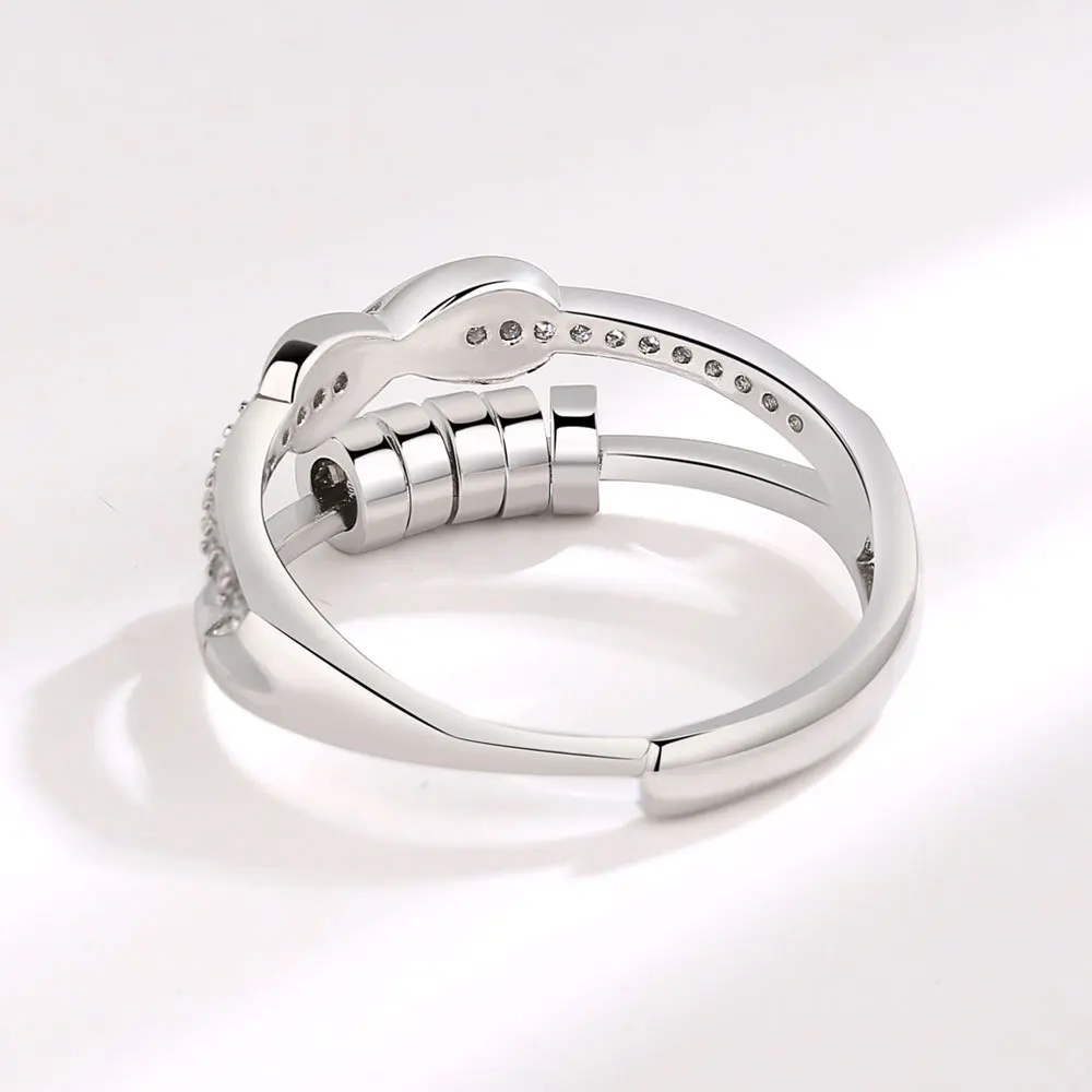 Round Bead Rotating Anxiety Luxury Woman Ring Twisted Fidget Metal Spinner Anxiety Relief Spinning Anti Stress Ring Bague Femme