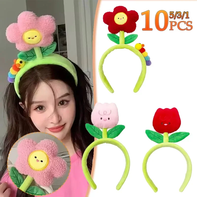 Niedliche Tulpen-Blumen-Haarspange, Cartoon-Raupe, Gesichtswasch-Stirnband für Erwachsene und Kinder, kreative lustige Fotografie-Haar-Accessoires