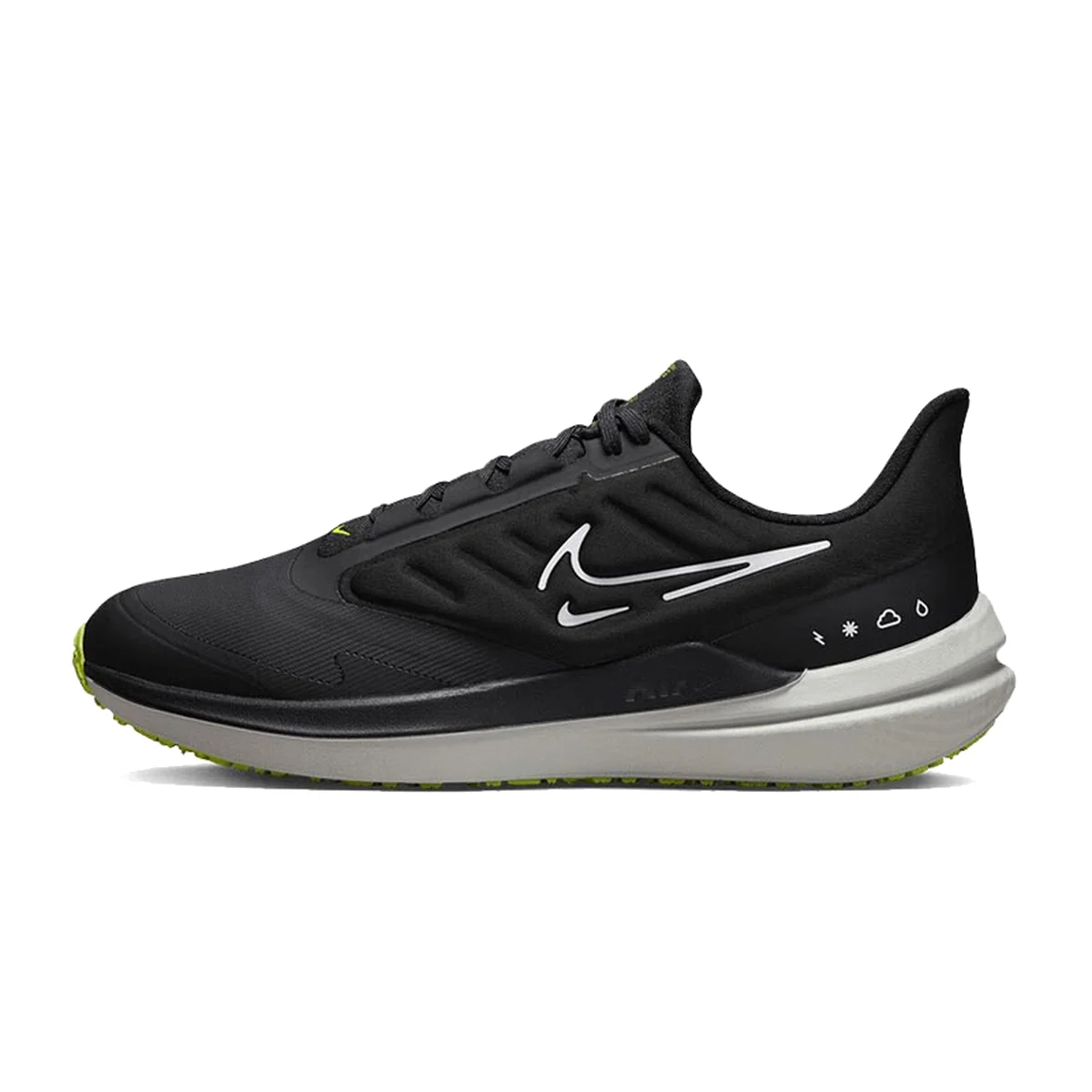 Nike Winflo 9 Shield Men's Black and White Low-Top Running Shoes, Knitted Upper, Lace-Up Design, Dm1106-001