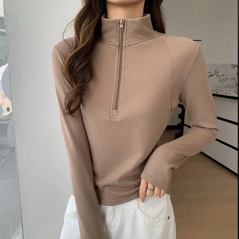 Set pigiama sexy H355 Camicia con fondo a collo alto e mezza cerniera Felpa con cappuccio calda autunno e inverno da donna con abito versatile in velluto