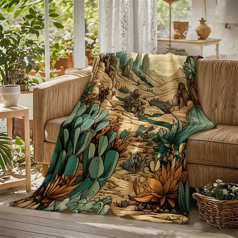 Desert Canyon Cactus Flannel Blanket Perfect for Sofa Office Bed Travel Sleep Read Relax Camping Four Season Use