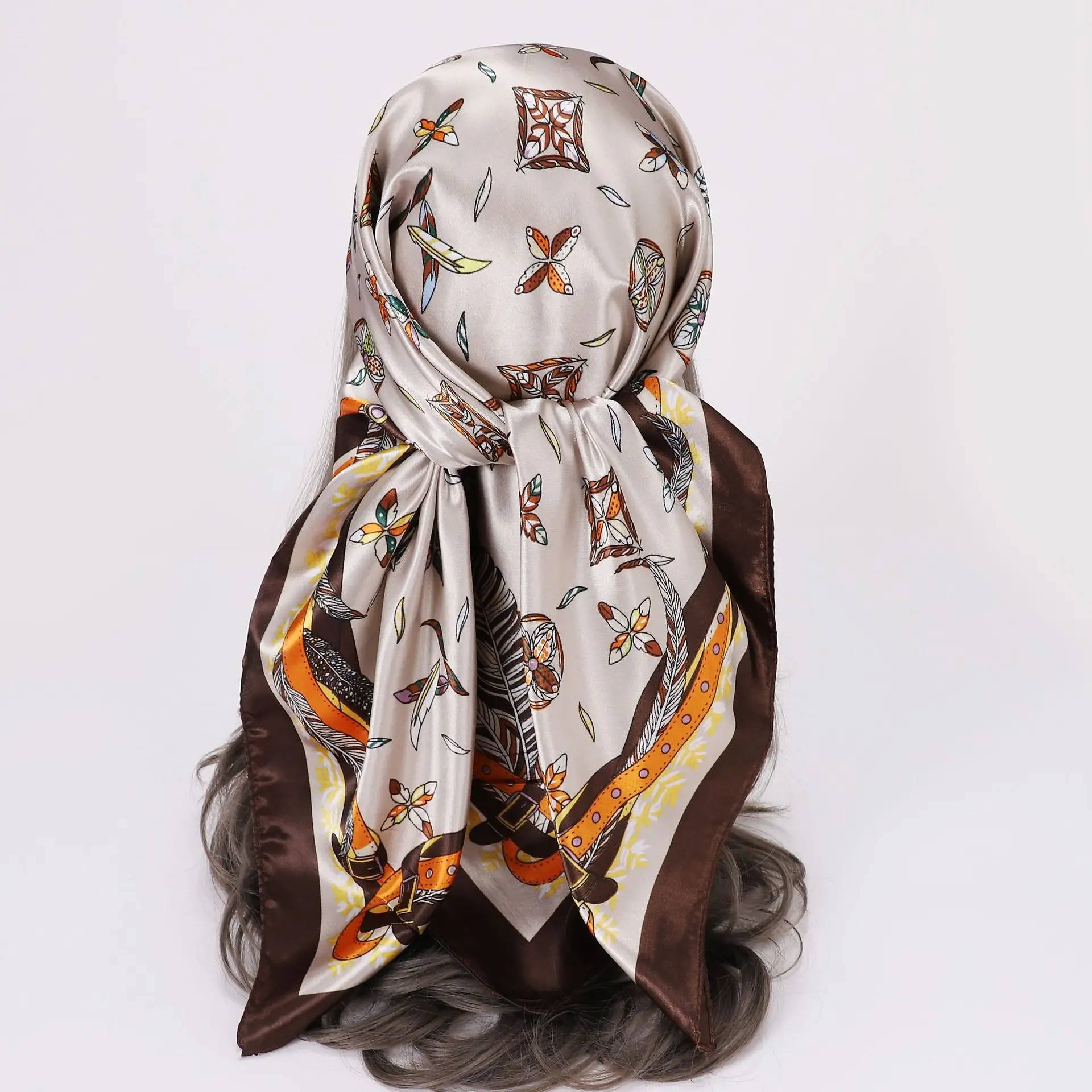 90*90cm Silk Scarf Scarftop Headwraps Women Four Seasons Hair Scarve Hijab Foulard Iuxe Bandana Femme Headscarf