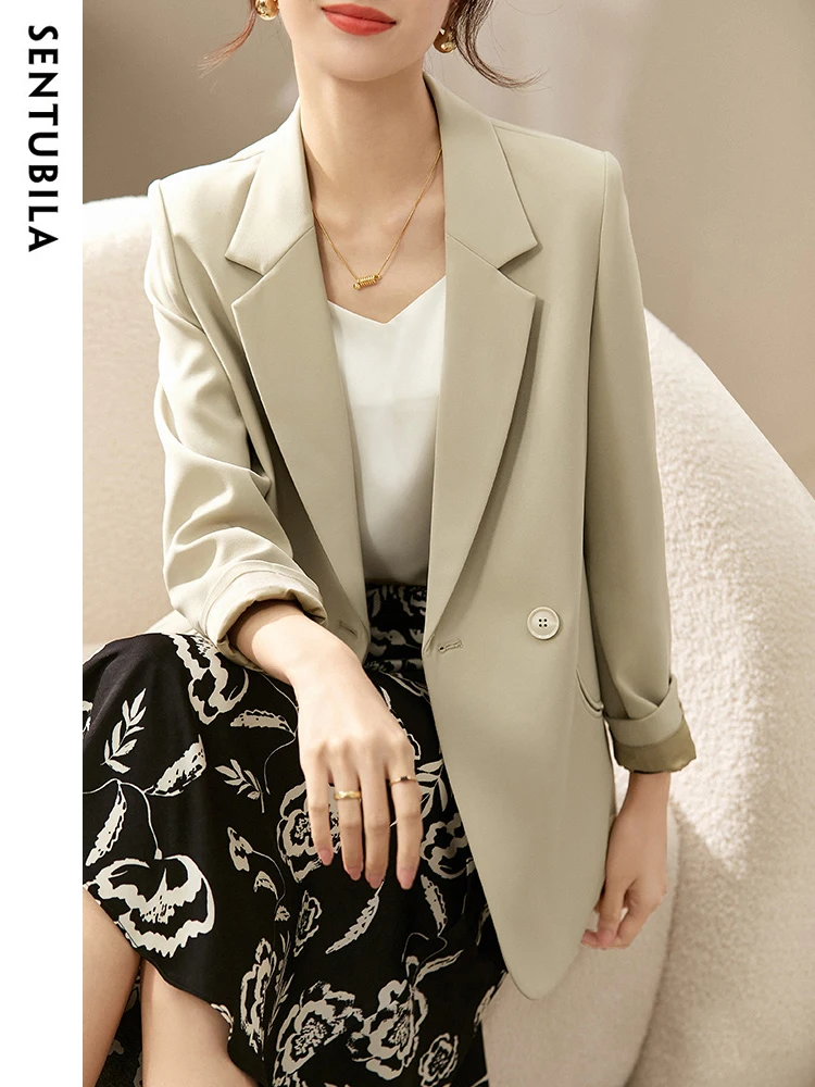 SENTUBILA Frauen Blazer Büro Dame Schneiderei Mantel 2025 Frühling Business Arbeit Langarm Blazer Jacke Weibliche Oberbekleidung 123X45053