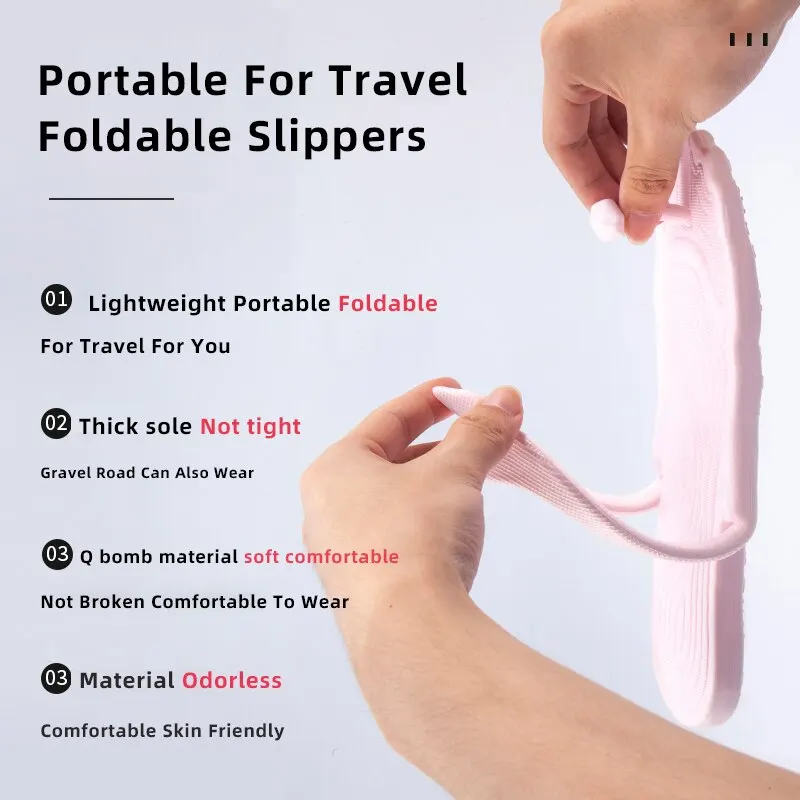 1Pair of Portable Folding Slippers for Travel and Business Trip Couple Beach Flip-flops, Hotel Bath Anti-skid Slippers