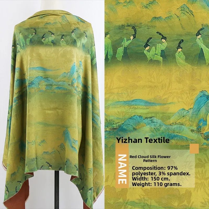 Tela de Seda con Estampado Floral Nube Roja para Ropa DIY, Vestidos, Bolsos, Qipao Hecho a Mano, Material Estampado, Temporada de Otoño, Venta Online, 150cm de Ancho