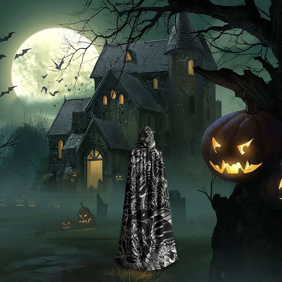 Capa larga con capucha abstracta de serpiente Cobra, disfraz Medieval de bruja, capa de Cosplay, abrigo de Halloween para adultos, Unisex