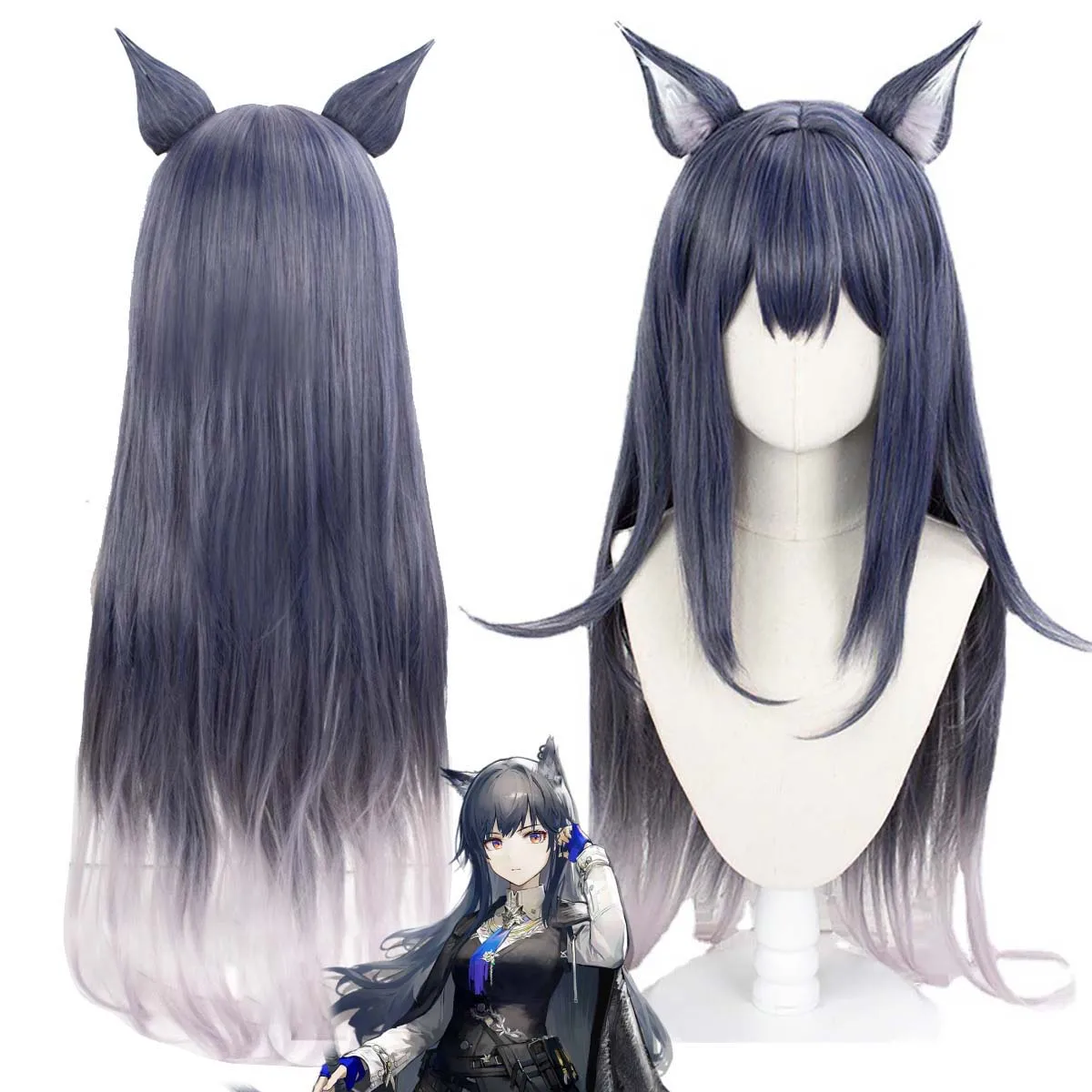 

Game Arknights Texas the Omertosa Cosplay Long Blue Hair Wig With Ears