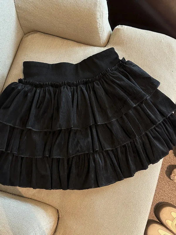 Pengpeng midi skirt spring and summer new A-line short skirt pure desire sweet style versatile
