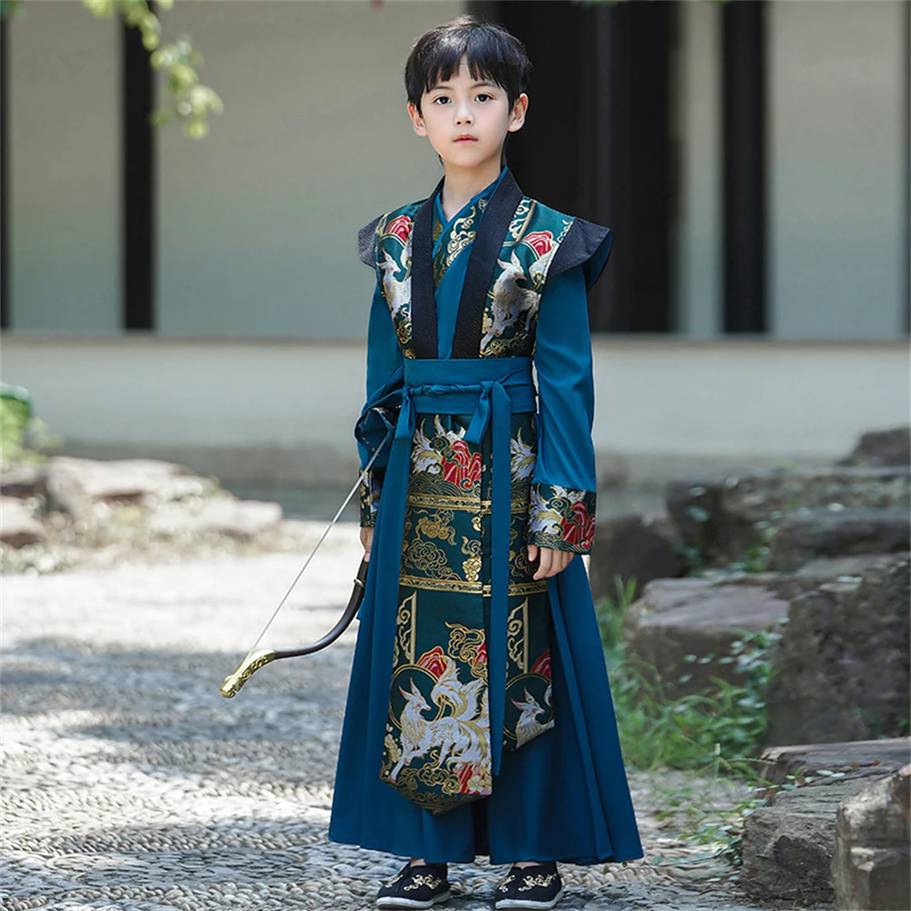 

Boys Improved Traditional Chinese Hanfu Children's Handsome Ancient Costume Kids Ming-made Knight-errant Style Tang Suit Outfits