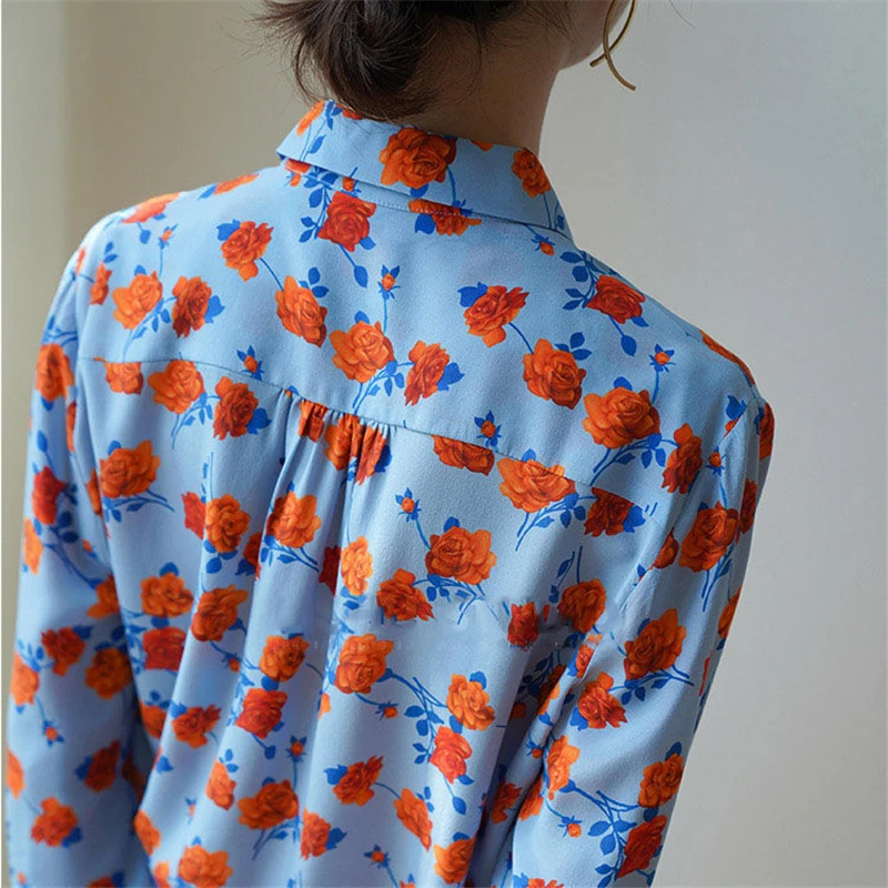 Women\'s Clothing 2023 Flower Print Vintage Elegant Button Up Shirt Trendy Street Chic Blouse Long Sleeve Loose Tops Blusas Mujer