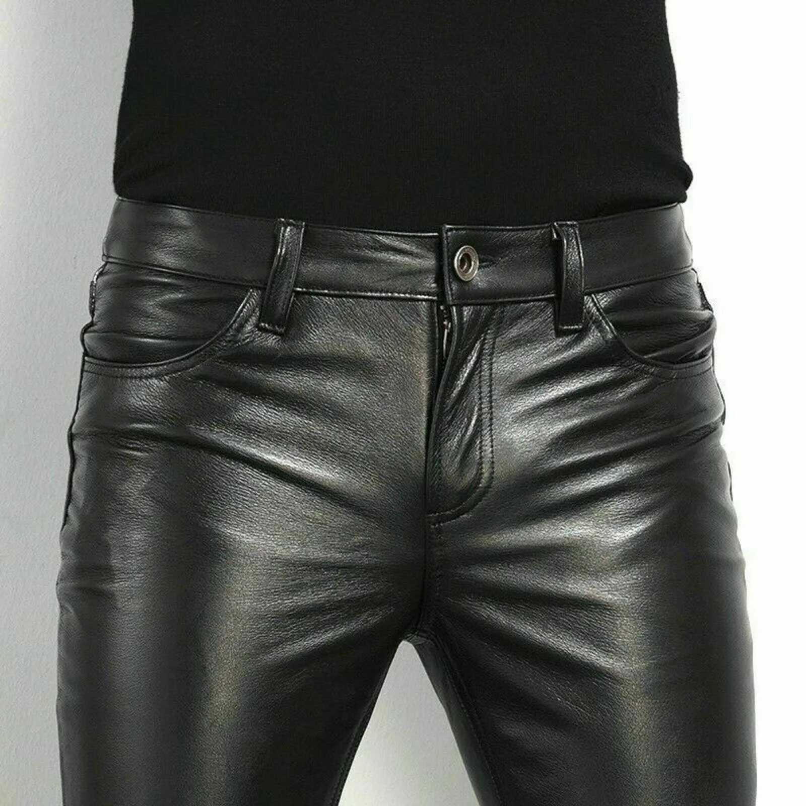 Pants Men's Fashion Rock Style Night Club Dance Pants Men's Faux Leather Slim Fit Skinny Motorcycle Trousers