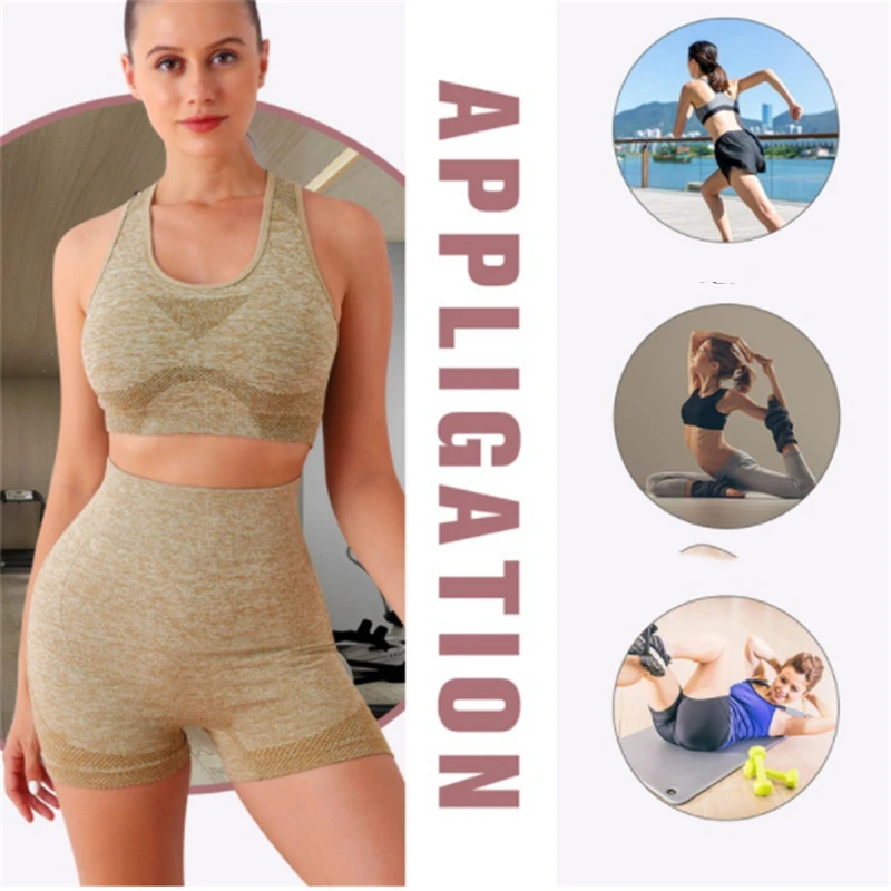 2 Pcs Yoga Set Sports Leggings Push Up Tights Women Gym Workout Sportswear Fitness Clothing Seamless Tops Bra High Waist Shorts