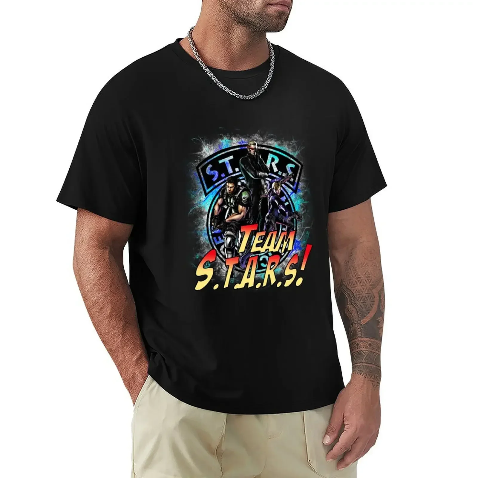 summer top hippie clothes tops mens shirts TEAM STARS! MVC3 edition! Albert, WESKER, Jill VALENTINE and Chris REDFIELD T-Shirt