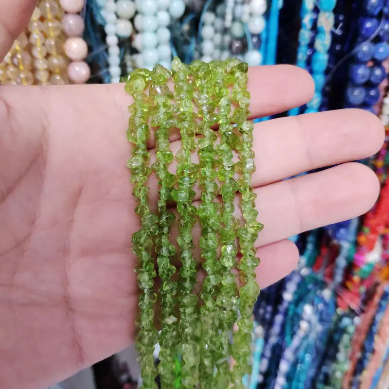 Natural Green Olivines Stone Loose Beads Irregular Shape DIY Jewellery Making Accessories 37cm wk477