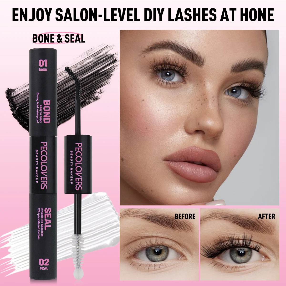 1PC Waterproof Black Mascara Super Strong Hold Lash Bond and Seal, 2-in-1 Lash Glue for DIY Cluster Lashes & Eyelash Extensions