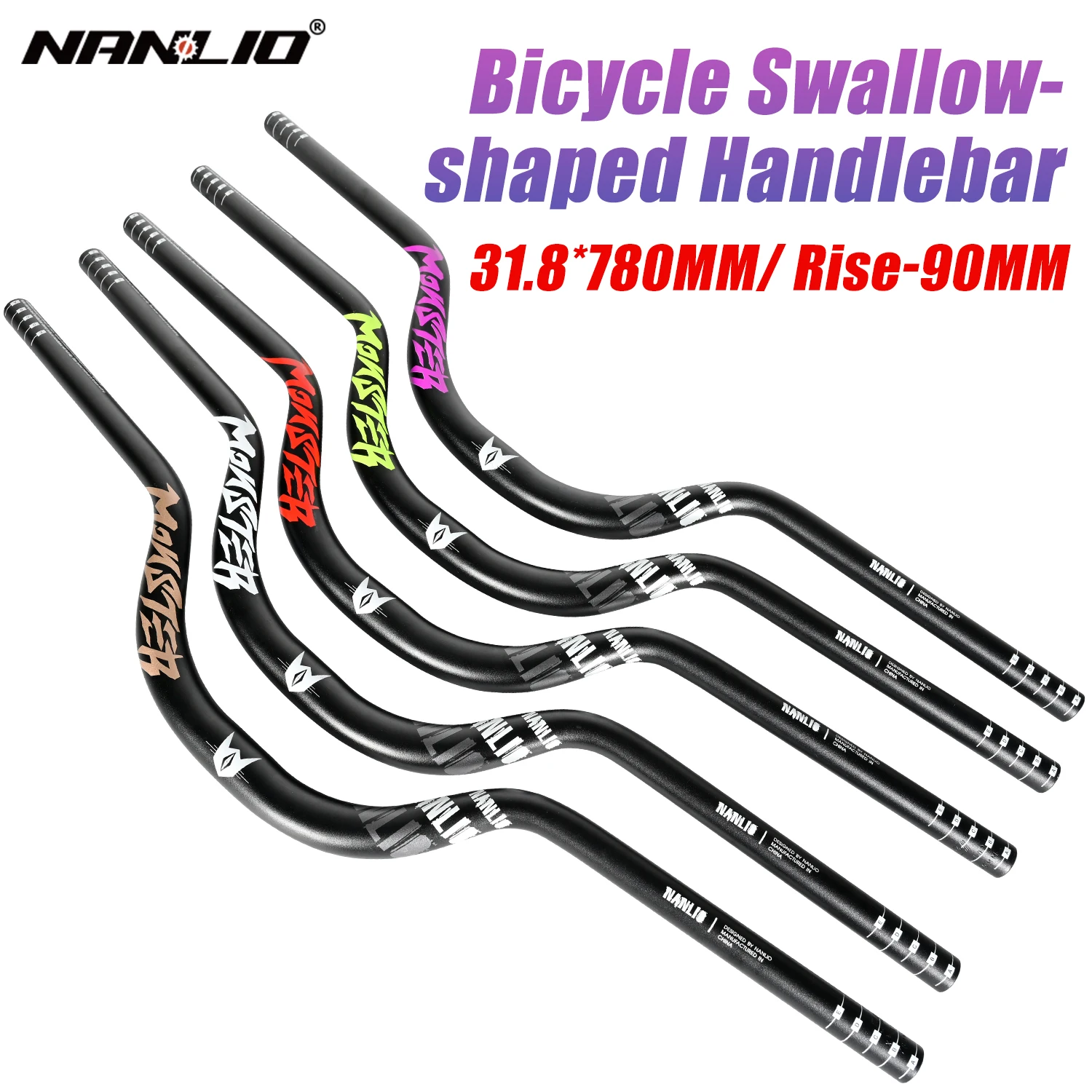 NanLio Bike Swallow-Shaped Handlebar 31.8*780mm MTB Bicycle Rise Handlebar Mountain Bike Rise Handle Bar 90mm Rise Bicycle Parts