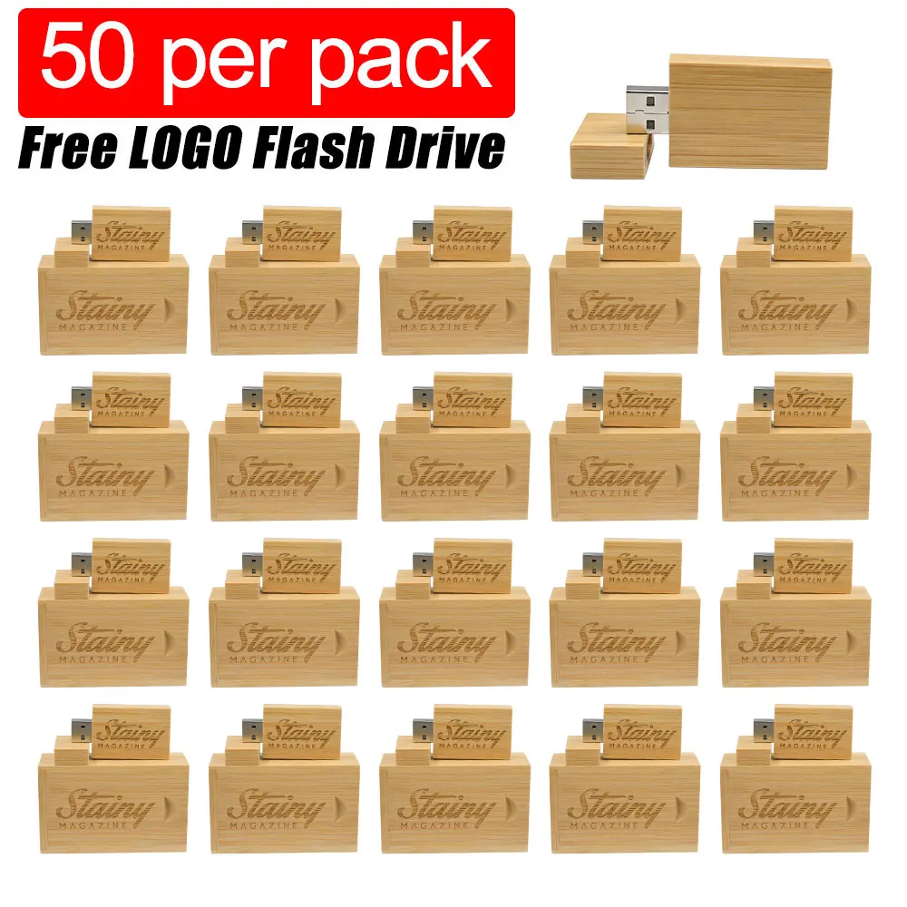 50pcs/lot Free Customised Logo bamboo Pen Drive USB 2.0 Flash Drive 4GB 8GB 16GB 32GB 64GB 128GB Memory Stick Photography Gift