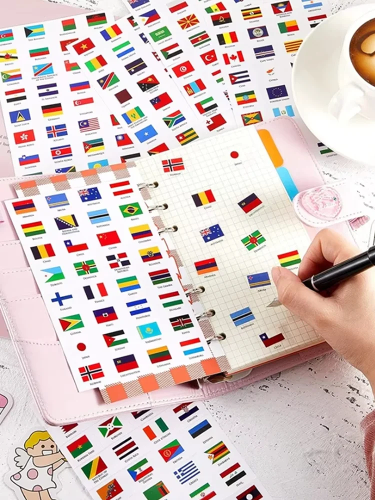 Bandeira do mundo adesivos para festa no jornal, etiquetas de viagem, auto-adesivo, 192 países,