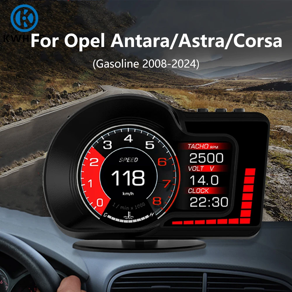 KWHUD GPS+OBD2 Display Car HUD On-board Computer Digital Speedometer RPM Tachometer Fuel Temperature Meter for Opel 2008-2025