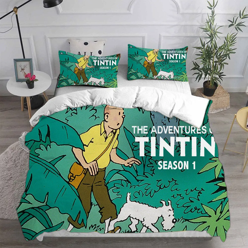 Imagem -02 - Aventuras de Tintim Conjuntos de Cama para Crianças Colcha Consolador Capa de Cama Capa de Edredão Pillow Case Tamanho Adulto 23 Pcs as