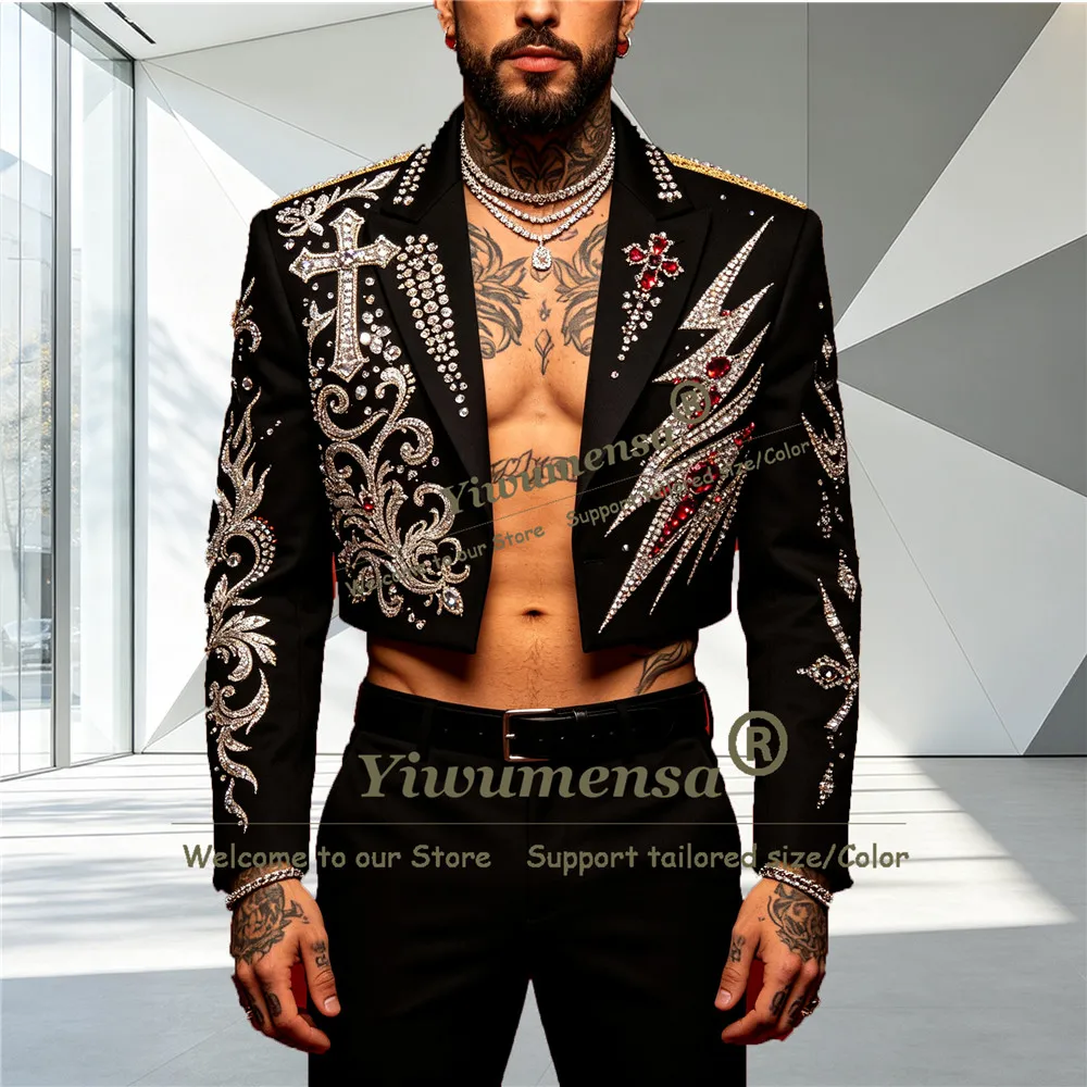 Exquisite Diamond Beading Suits Men Slim Fit Rhinestones Prom Blazer Customized 2 Piece Sets Groom Wedding Tuxedo Ropa Hombre
