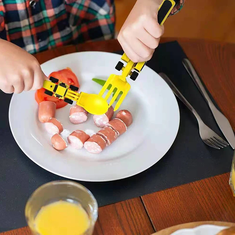 Food Grade Material Children Car Bulldozer Excavator Shovel Plate Knife Fork Spoon Safe And Practical Tableware Set