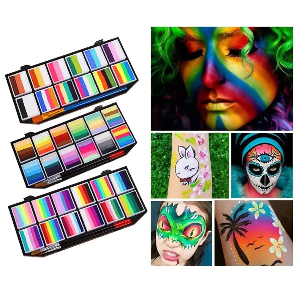 Rainbow Striped Multicolour Body Face Painting Kit Makeup Long Lasting Body Art Painting Non-toxic with Brush