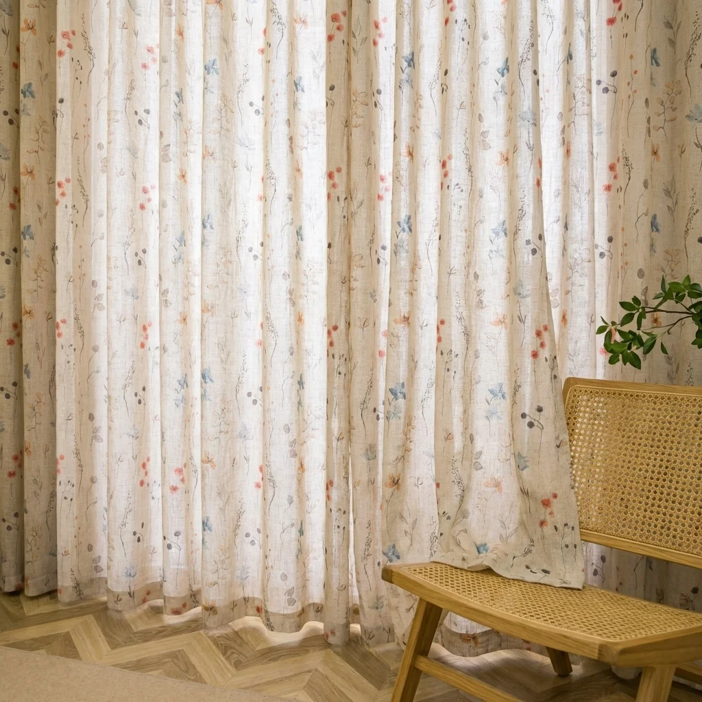 1pc Embroidered Sheer Curtain, American Style Leaf Flower, Thickened Living Room Bedroom Drapes, Modern Simple Semi-Transparent