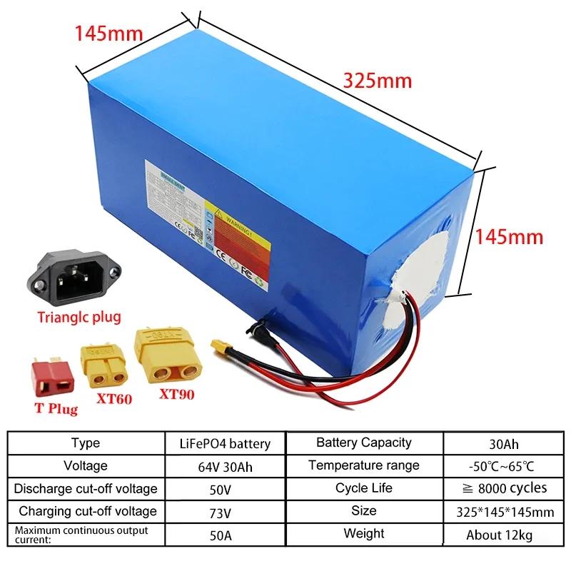 32140 20S2P 60V 30ah lithium iron phosphate, built-in BMS 3200W high-power electric tool and large capacity off-road vehicle