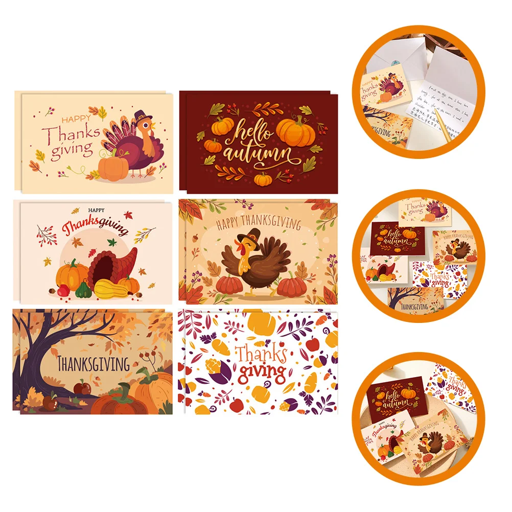 

12 Pcs Thanksgiving Party Games Banner Scratch Card Children's Holiday Gift Cards Note Cartoon Blessing Message