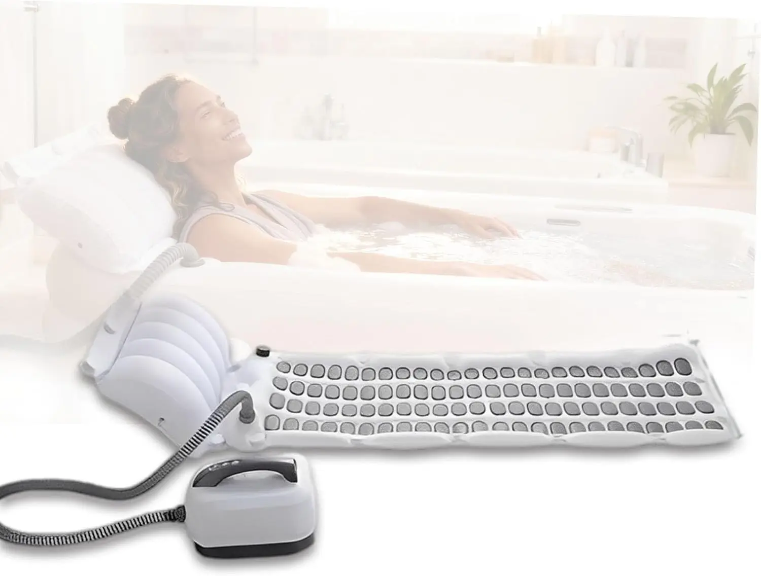 Portable Full Body Bubble Bath Mat with Electric Air Pump, Spa Tub Mat, Remote Control, Soft Cushion Pillow for Relaxation and C