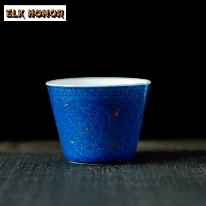2pc/lot Blue With Sprinkle Gold Teacup Zen Tea Bowl Cute Cup Tea-tasting Meditation Cup Jianzhan Master Cups Chinese Teaset 60ml