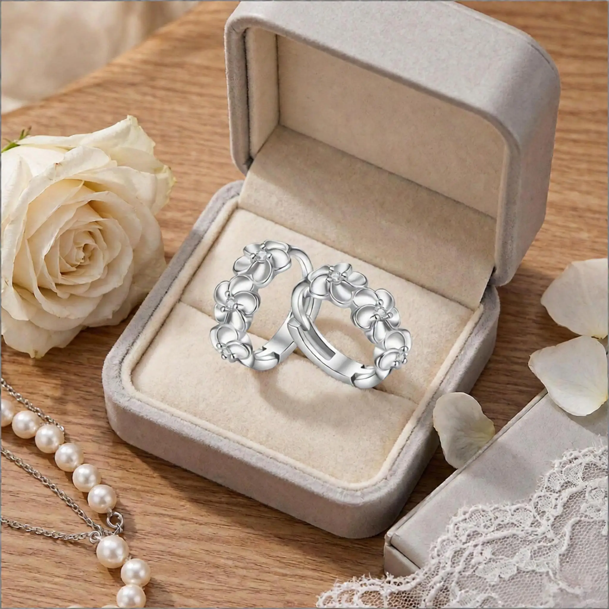 Exquisite 925 Sterling Silver Camellia Pattern Crystal Zircon Hoop Earrings for Women Girls Wedding Party Fashion Jewelry Gifta