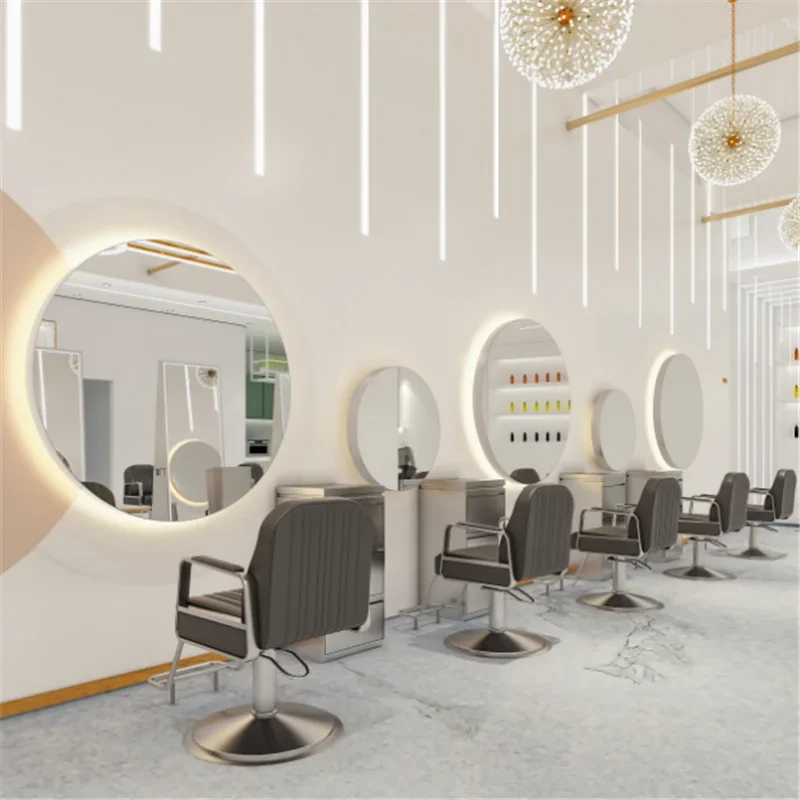 Hairdressing Shop and Hair Salon Special Single-sided Mirror Stand, Trendy Wall Hanging Hot Dyeing Area Barber Shop Round Mirror