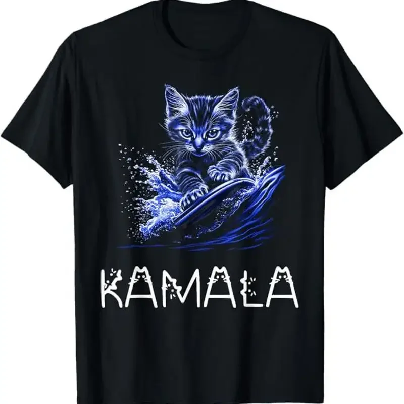 Blue Cats Wave Kamala Harris Cat Lettering Positive Funny T Shirt