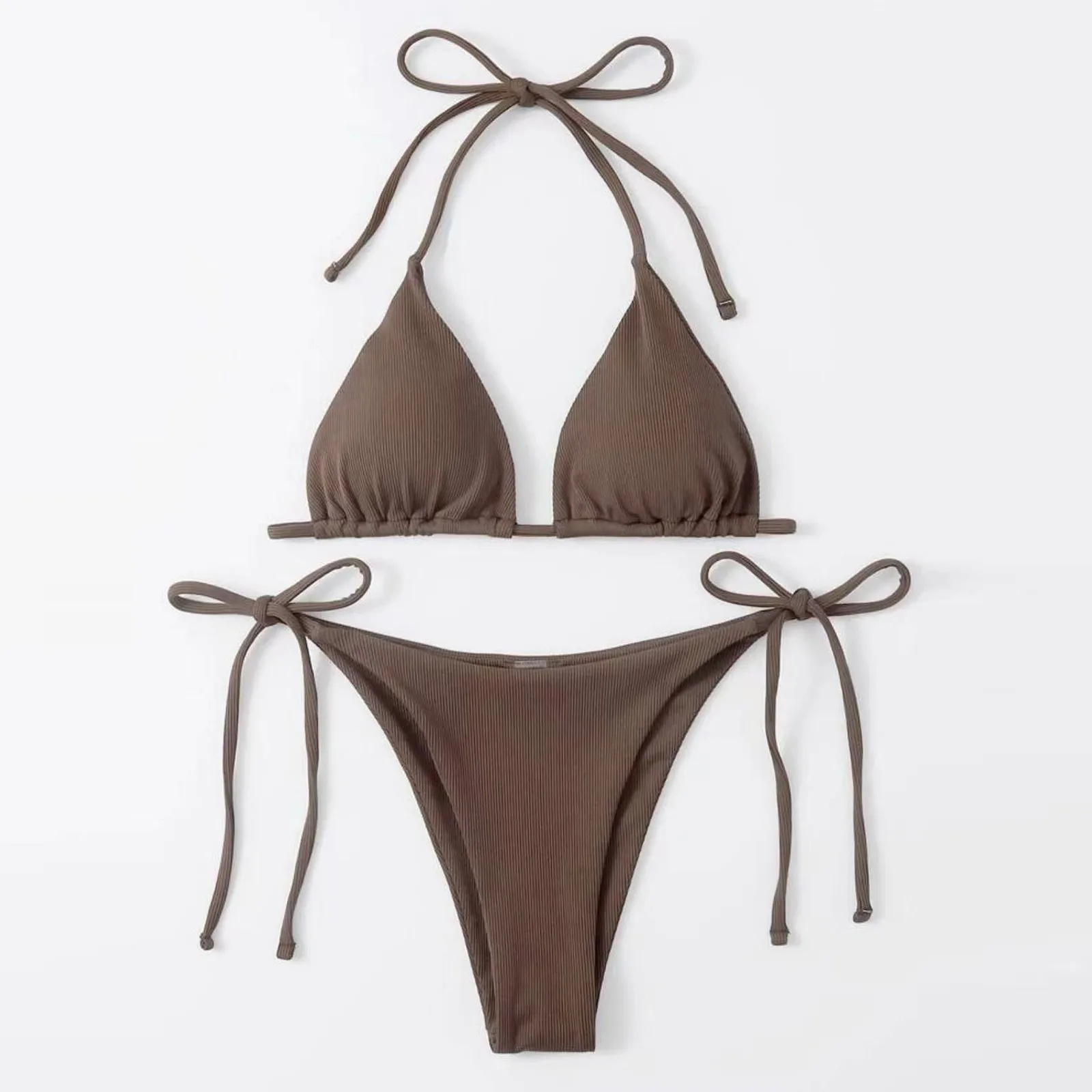 

Sexy Halter Neck Bikinis Sets Women Sexy Two Piece Split Swimsuit Solid V Neck Padded Hollow Bikini Beach Bathing Suit For Women