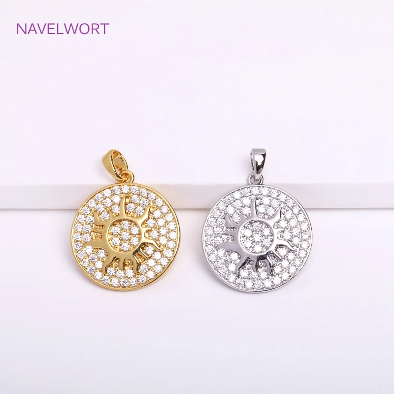 Trendy Gold Color Sun Charms For Jewelry Making Brass Inlaid Zircon Round Sun Pendants DIY Necklace Making Findings Wholesale
