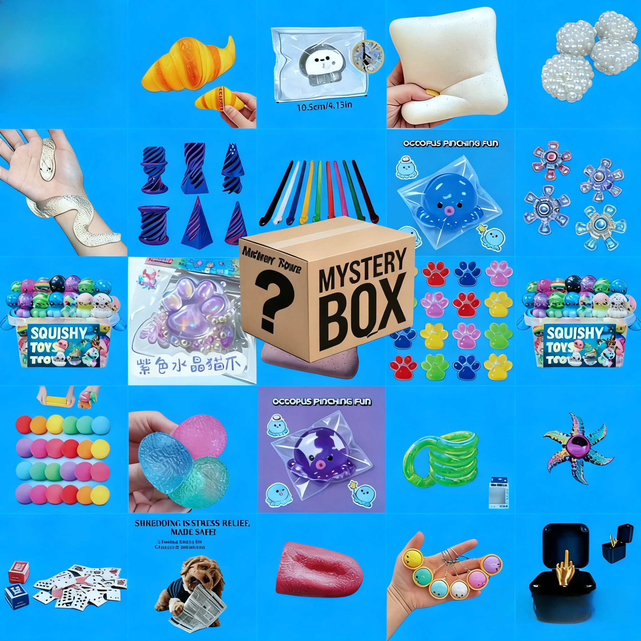 

Random 1Pc Squishy Mystery Box, Transparent Glitter Silicone Squeeze Toy in Random Food & Animal Shapes, Flexible Twistable Stress Relief Fidget Toy, Mood Calming Play Gift for Kids Daily Indoor Leisure Activities