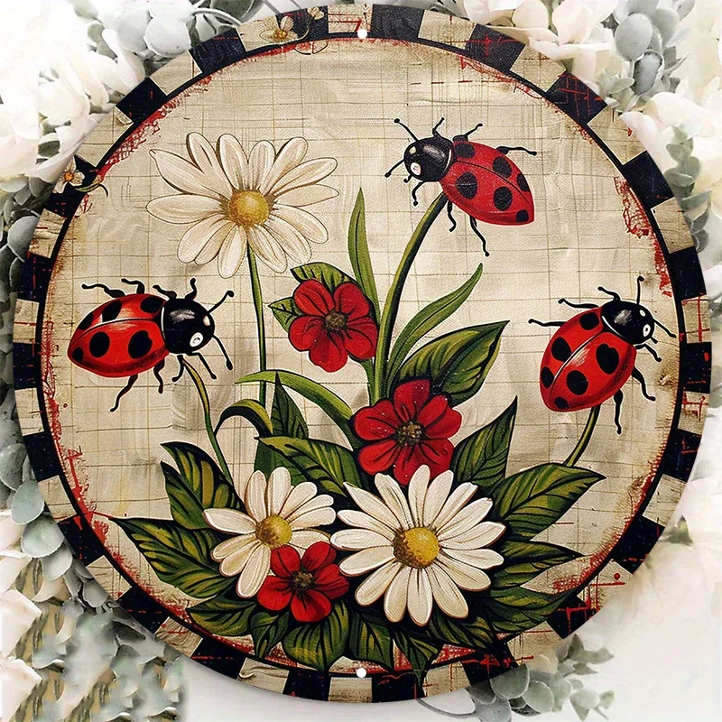 

Ladybugs Round Aluminum Sign, UV and Scratch Resistant, Outdoor and Indoor Decoration, Wall Art, Home Decor, Welcome to Our Home