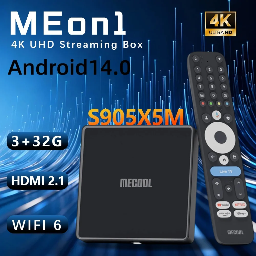 

ТВ-приставка Mecool Amlogic S905X5M на Android 14 с Wi-Fi 6, Bluetooth 5.2, поддержкой HDR и Dolby Vision, 2+32 ГБ памяти