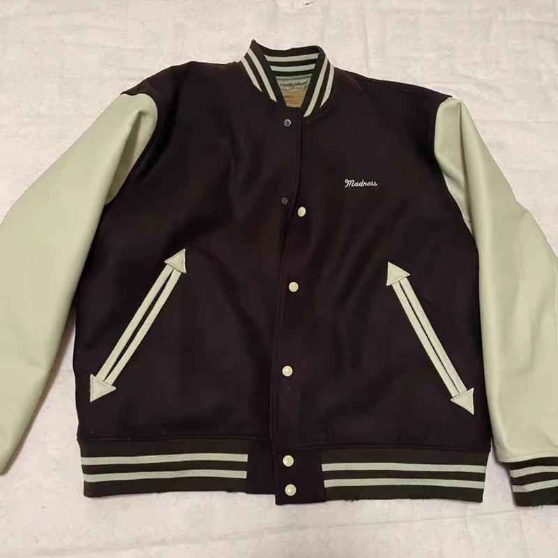 

High End Brand Embroidery Logo MDNS Cotton Jacket Japanese Vintage Dark Brown Madness Sweatshirt Men Women Same Style