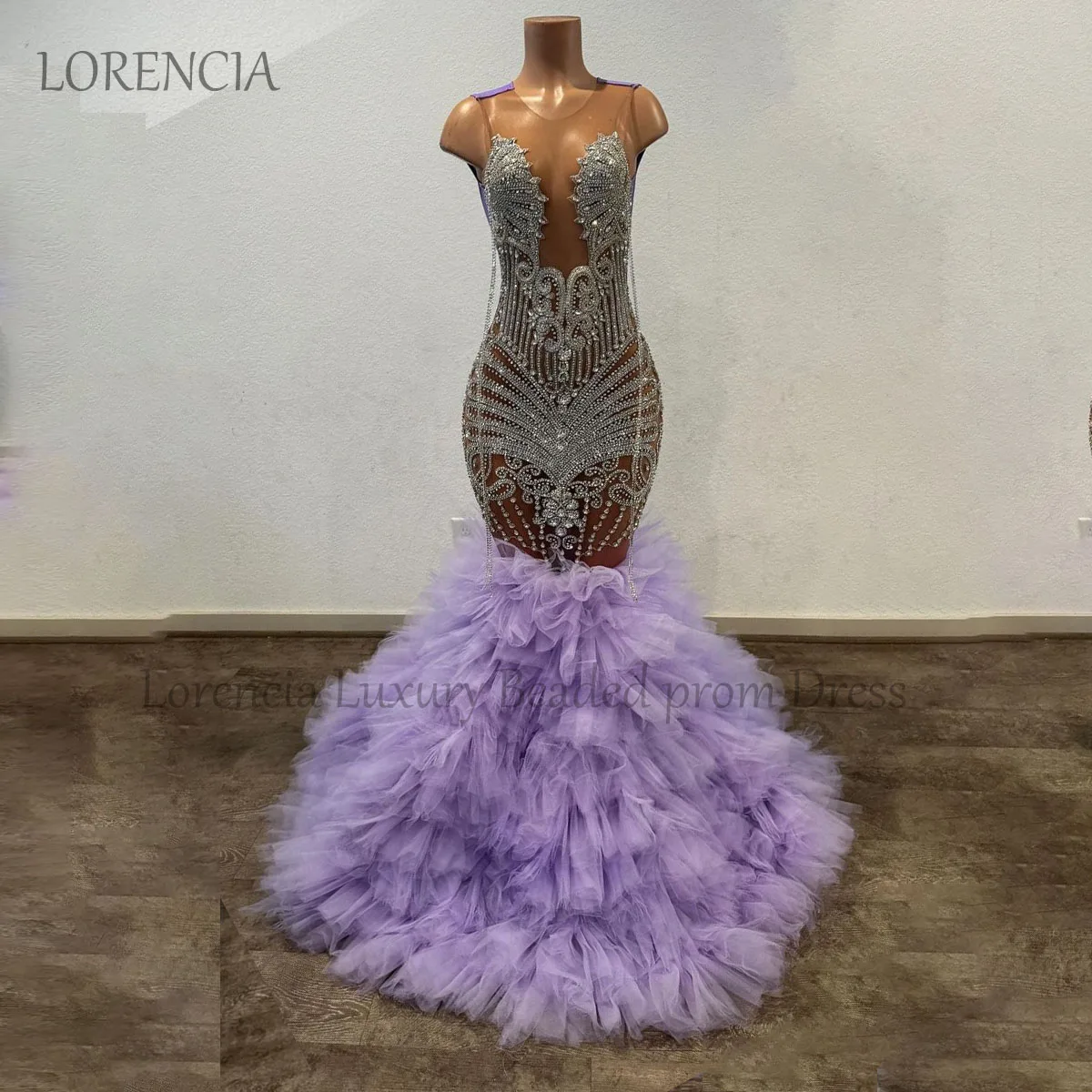 

2024 Diamonds Mermaid Prom Dress For Black Girls Ruffle Crystal Layered Tassel Evening Party Gowns Rhinestones Robe De Soirée