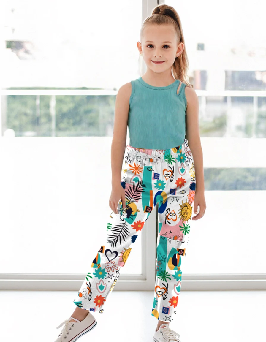 Teen Girls Summer Clothes Set Ribbed Cutout Tank Top Wide Leg Pants 2PCS Kids Boutique Streetwear Outfits for Beach Party 5-14 Y