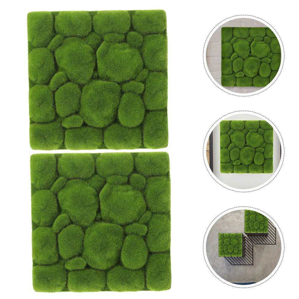 

2 Pcs Moss Panel Decor Garden Ornament Artificial Plants Landscape Foam Indoor Fake Turf Scene Faux