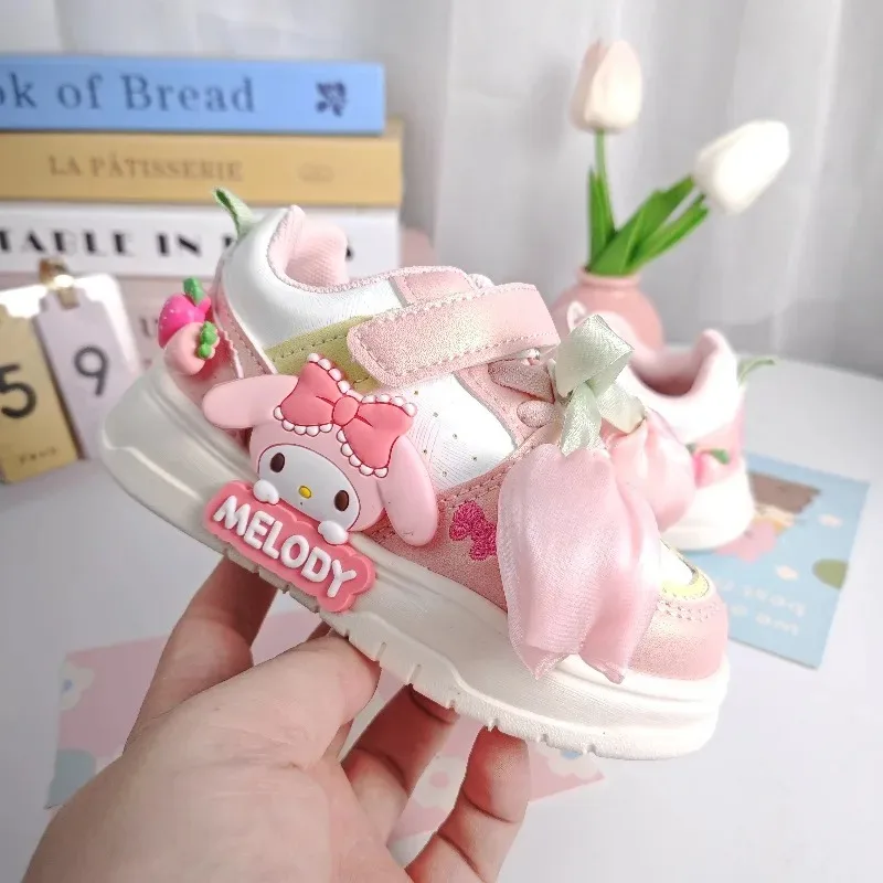 

2026 Autumn Kuromi Girls Low Top Leather Sneakers, Anti Slip Soft Sole Waterproof Cartoon Casual Sport Shoes for Kids