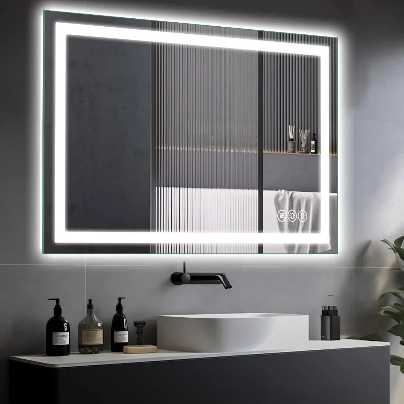 Frameless Tempered Glass LED Bathroom Mirror with Lights 48