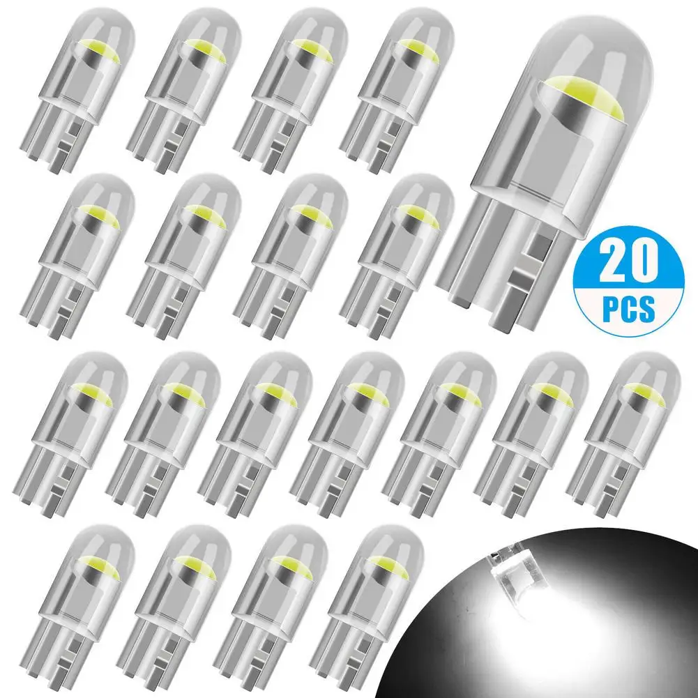 20Pcs T10 LED W5W W3W 194 168 501 2825 COB LED Car Wedge Parking Lights Side Door Bulb Instrument Lamp Auto License Plate Light