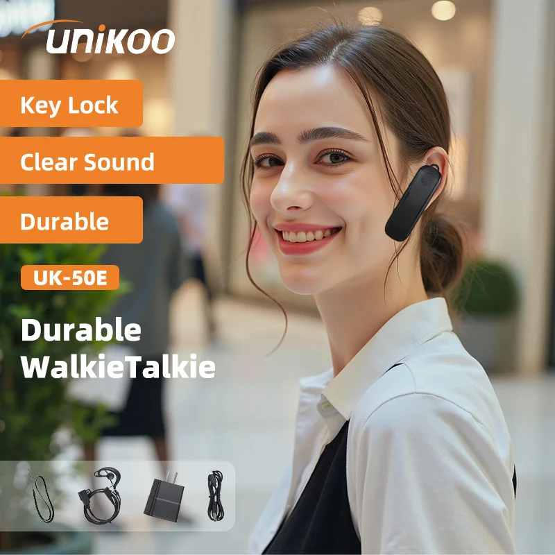 

UNIKOO UK-50E Clip-on Mini Walkie Talkie 16 Channels Remote Intercom Portable PTT with Earphone for Restaurant Salon Outdoor