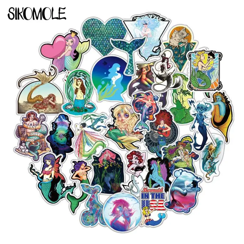 10/30/50PCS Cartoon Mermaid Stickers Ocean Beauty Refrigerator Skateboard Motorcycle Luggage Laptop Graffiti Decals Sticker F5